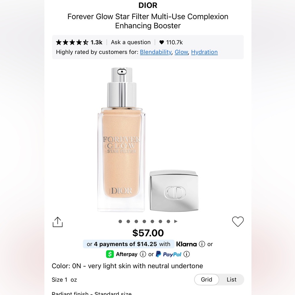 🌺Dior Forever Glow Star Filter Complexion Enhancing Booster - Shade 0